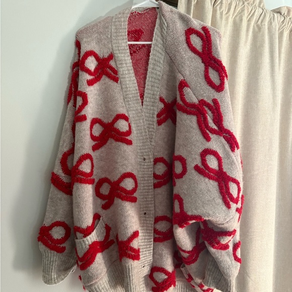 BUCKETLIST Sweaters - BUCKETLIST Red and Gray Cardigan